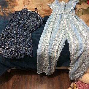 Blue Jumpsuits with Floral and Polka Dot Patterns